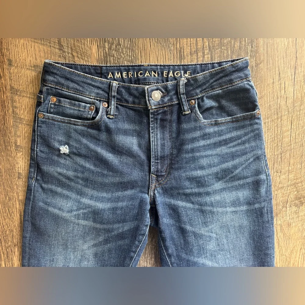American Eagle Jeans Mens 30X32 Slim Straight Blue Distressed Next Level AirFlex